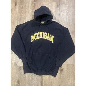Vintage Michigan Wolverines Hoodie Men XL College Blue Football Heavy Cotton